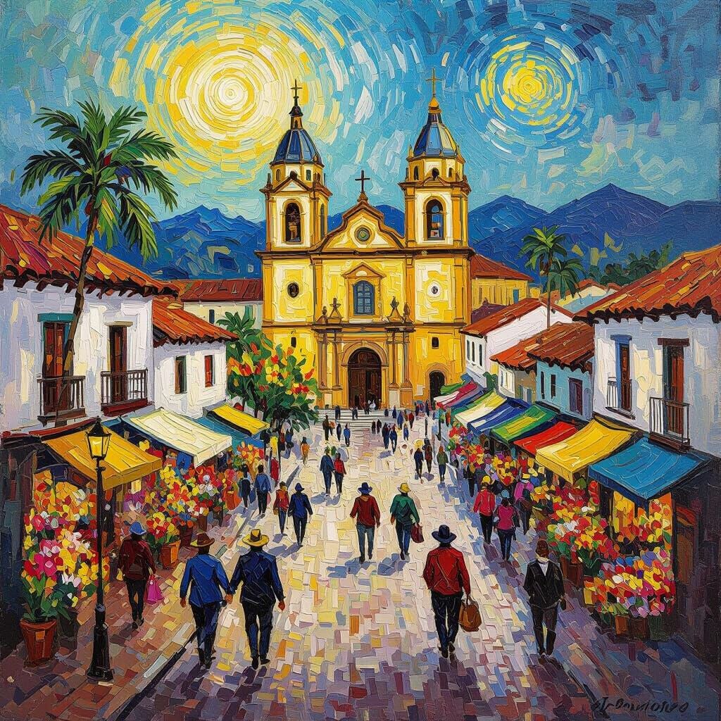 Santa Cruz de la Sierra in Van Gogh Oil Painting Style