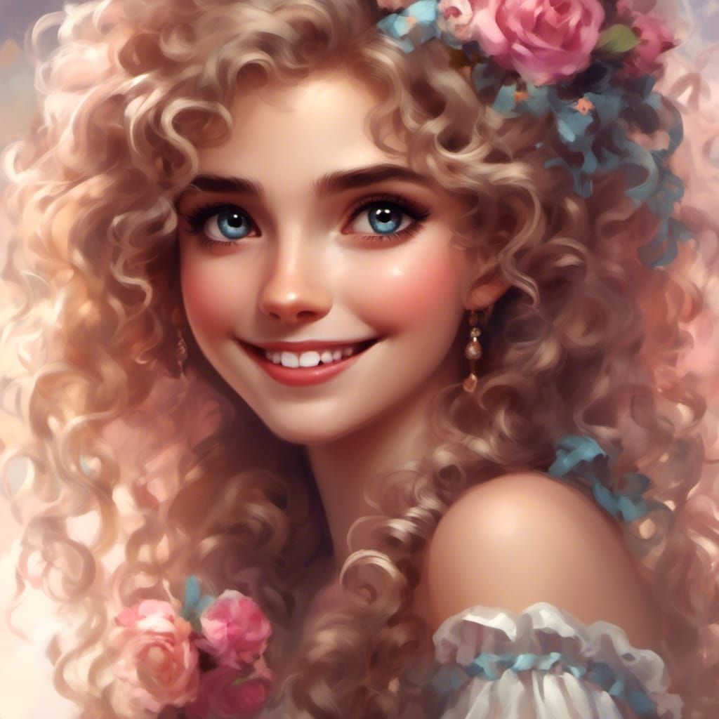 Rococo Beauty with Long Curly Hair