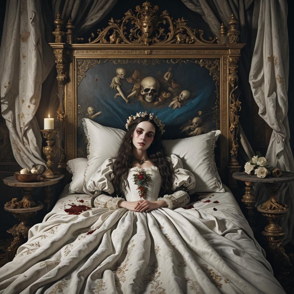 Gothic Renaissance Woman in a 1600s Bed