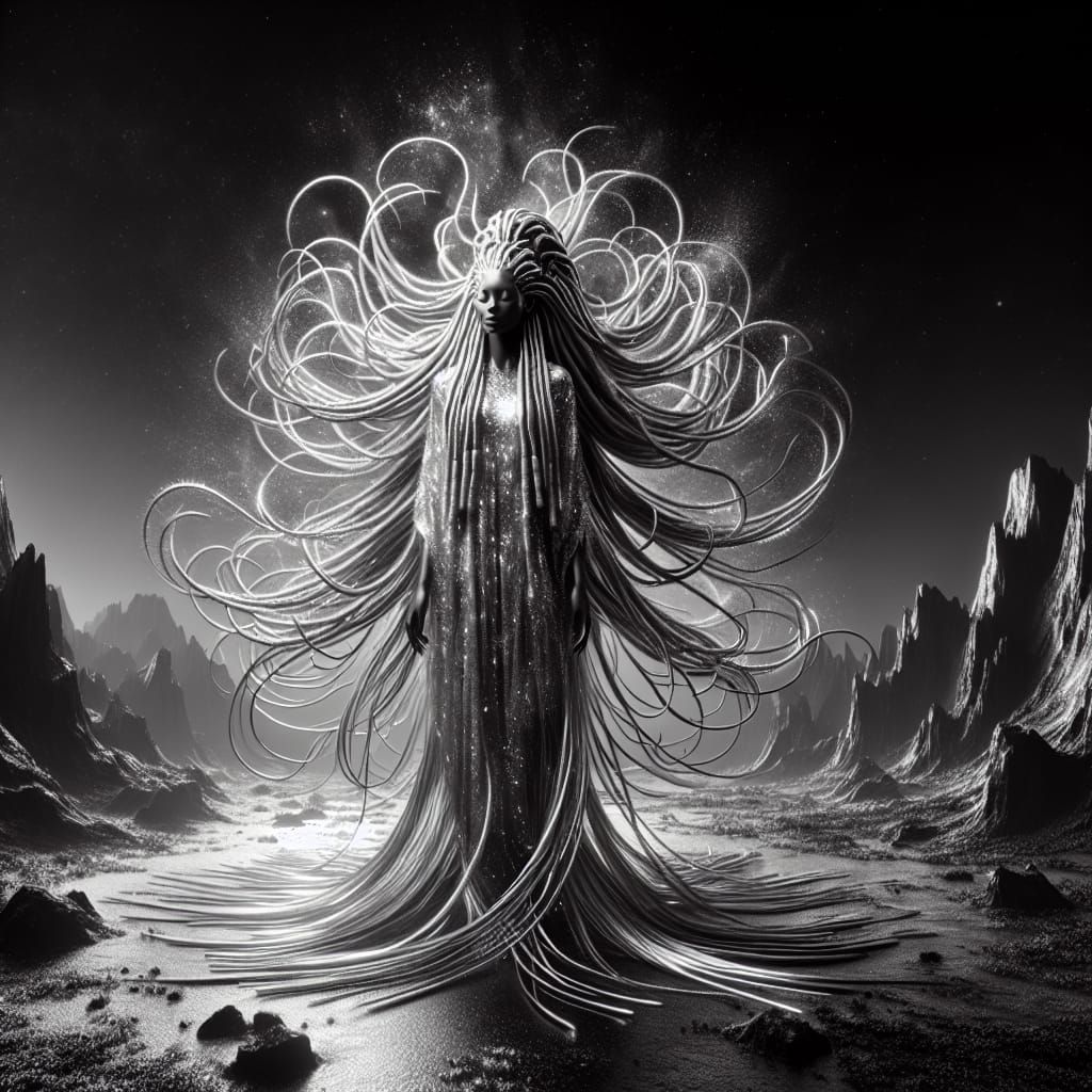 Silver Goddess in Black Wilderness: Selective Color Art