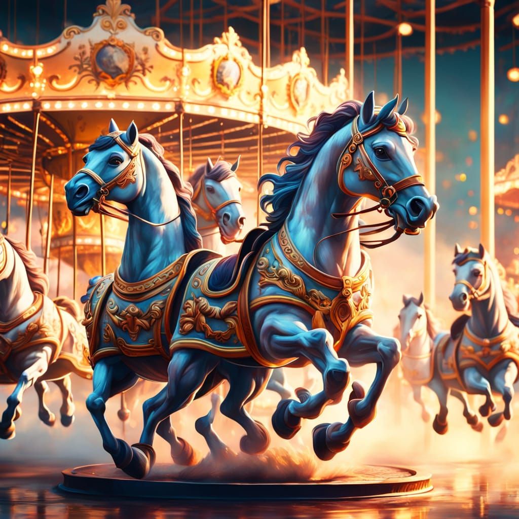 Carousel in Vibrant Oil Painting Style