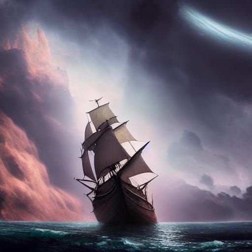 Flying Dutchman Sailing a Galaxy: Digital Matte Painting