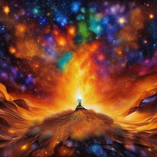 Stained Glass Woman Ascending to the Stars