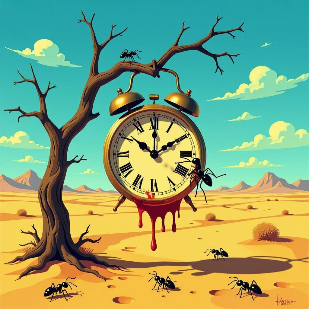 Melting Clock in Desert: Surreal Matte Painting
