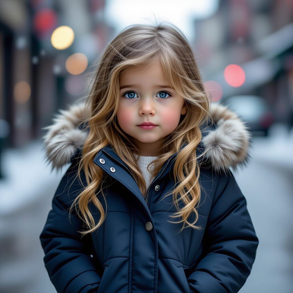 Chilled Girl in Winter Coat in Rain