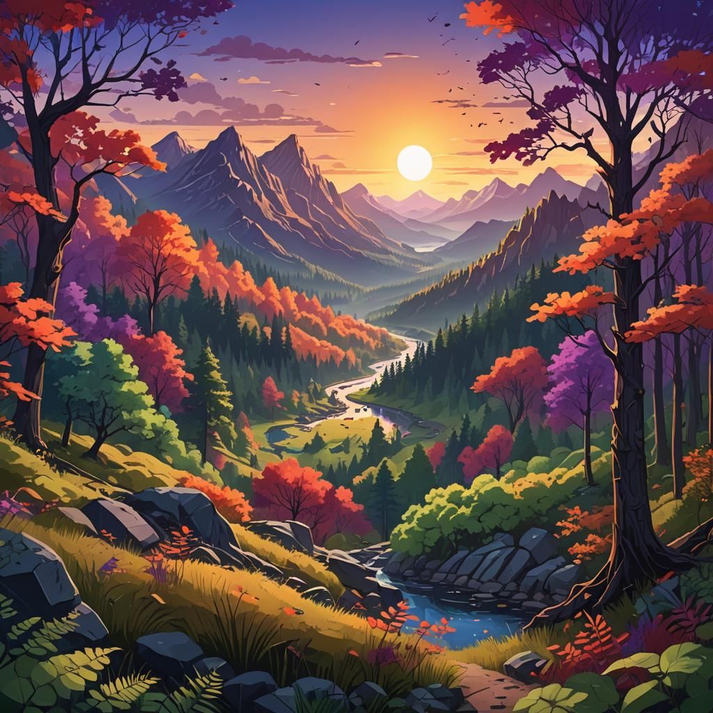Colorful Forest Landscape Vector Illustration in Unreal Engi...