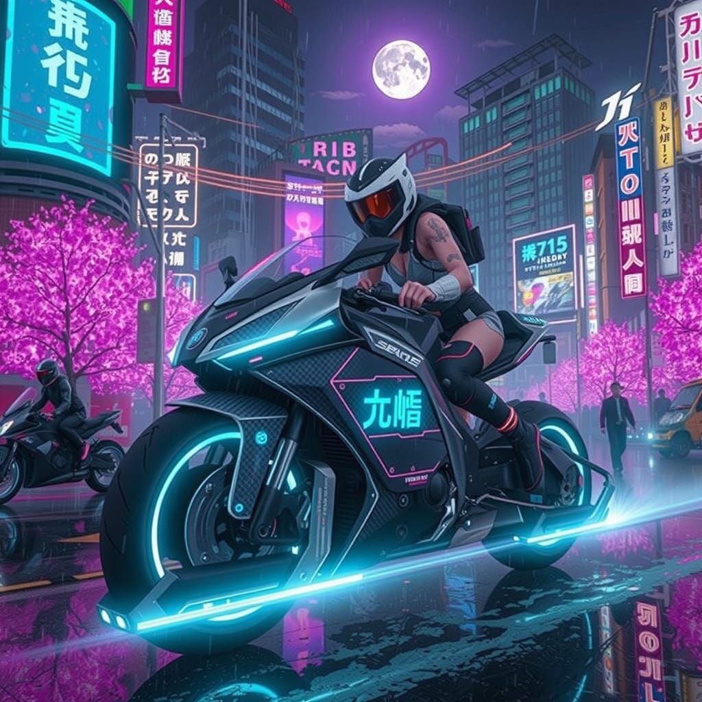 Cyberpunk Motorcycle Ride Through Tokyo at Night