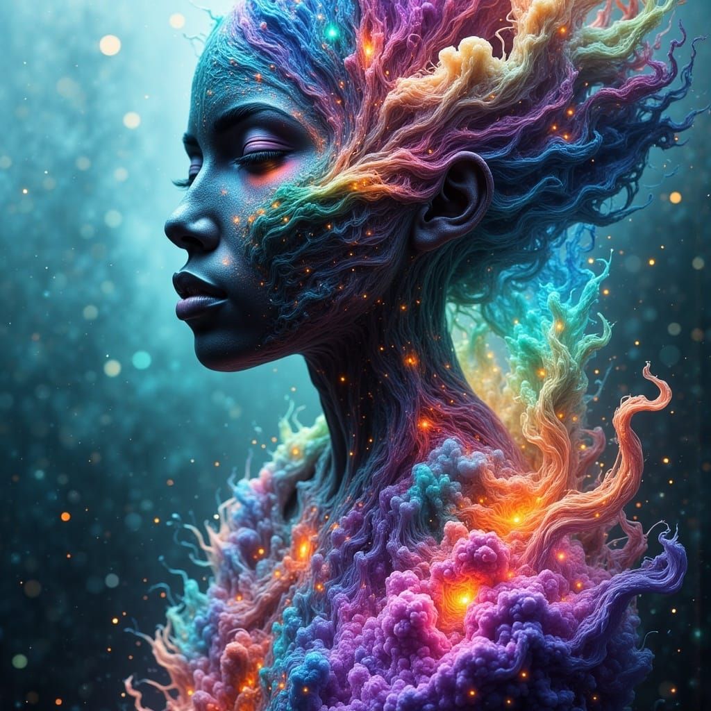 Woman Blending into Vibrant Abstract Art