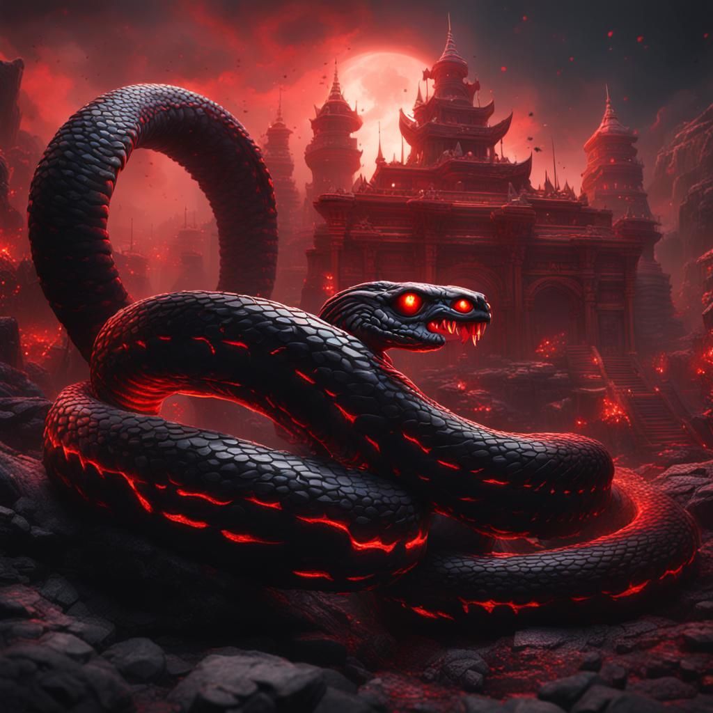 Detailed Black and Red Cobra Fantasy Art