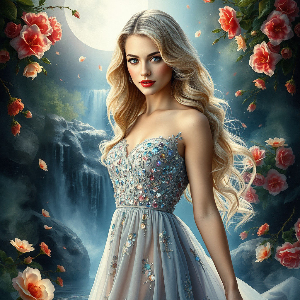 Watercolor Woman in Enchanted Forest with Crystals