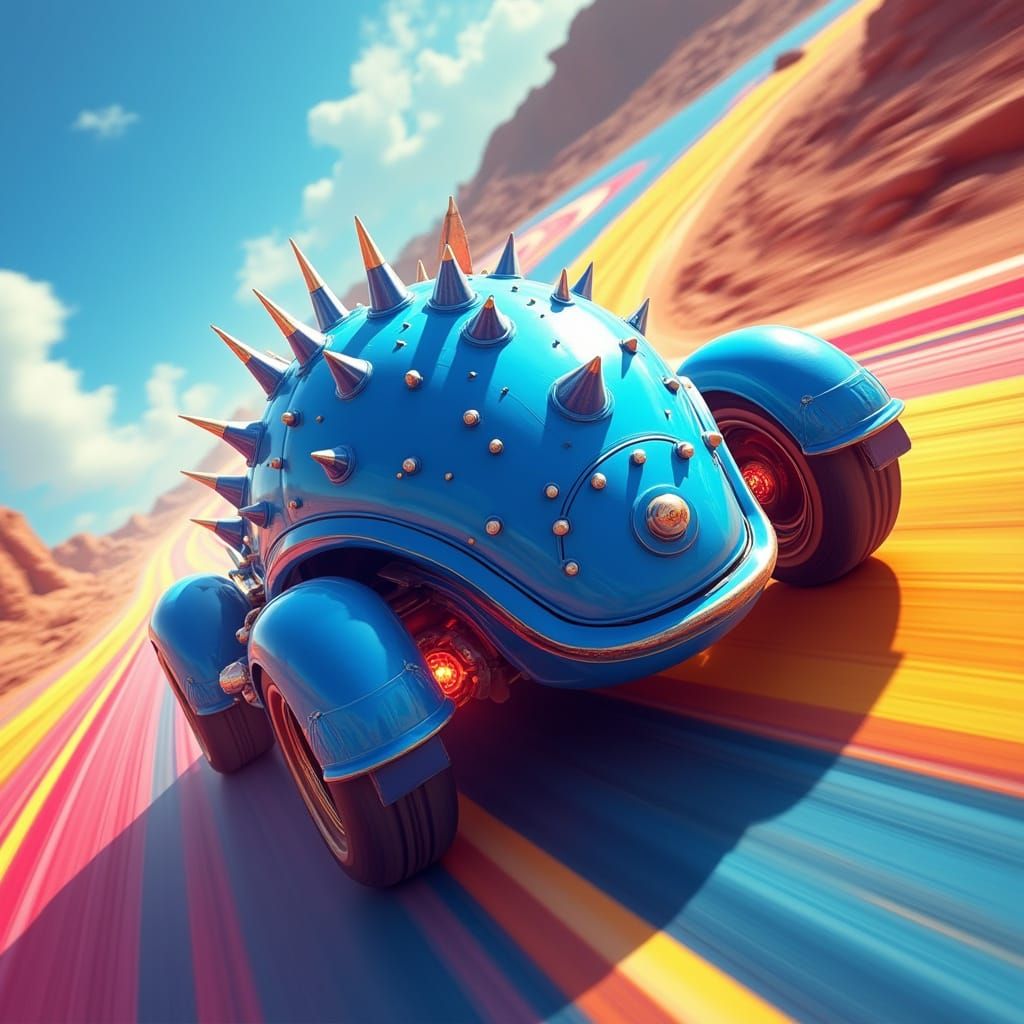 Blue Shell Speeds Down Rainbow Road