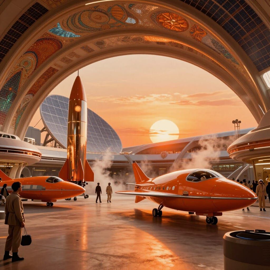 Retro-Futuristic Spaceport with Orange Glow