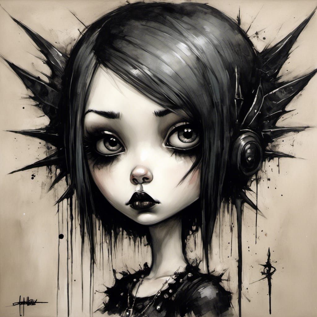 Pouty Goth Punk Girl in Graphic Novel Style