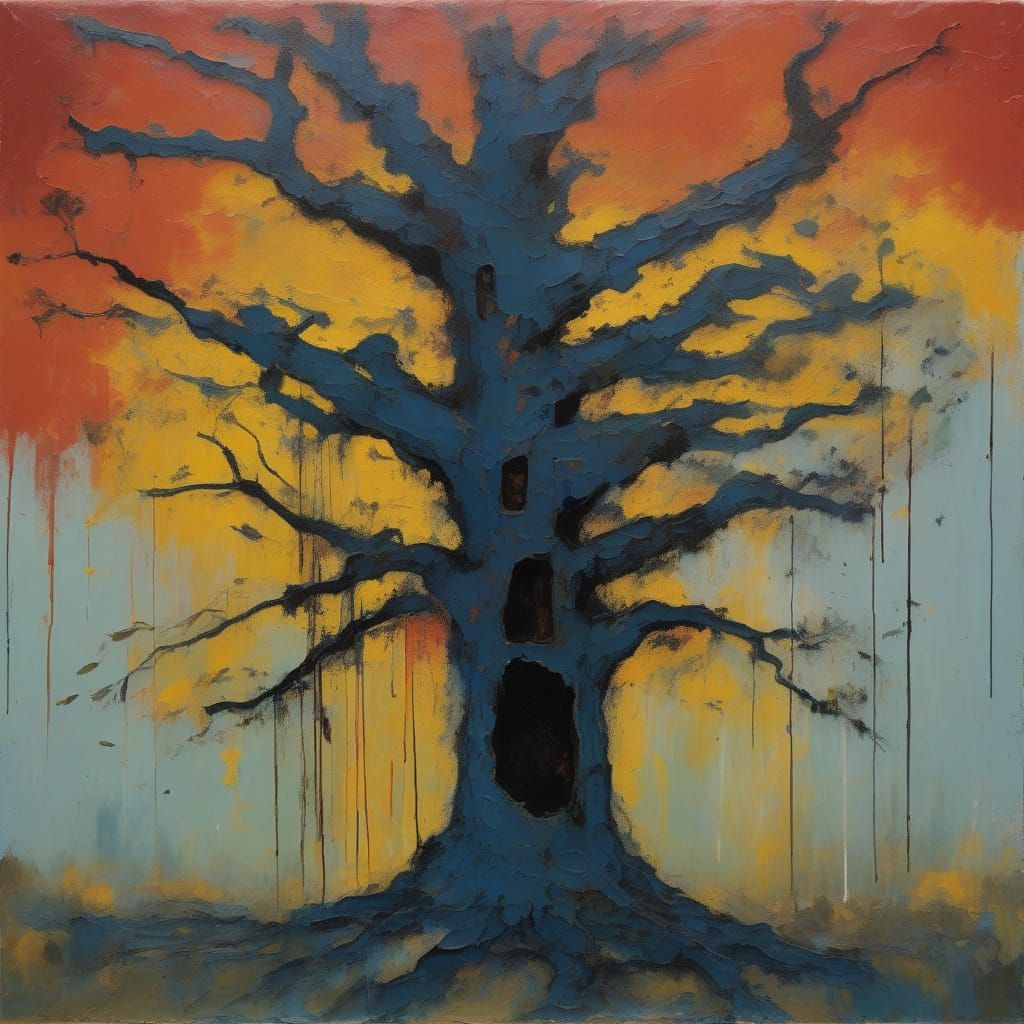 Ancient Tree Portrait in Abstract Expressionist Style