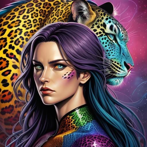 Rainbow Dragon Woman in Comic Book Art Style