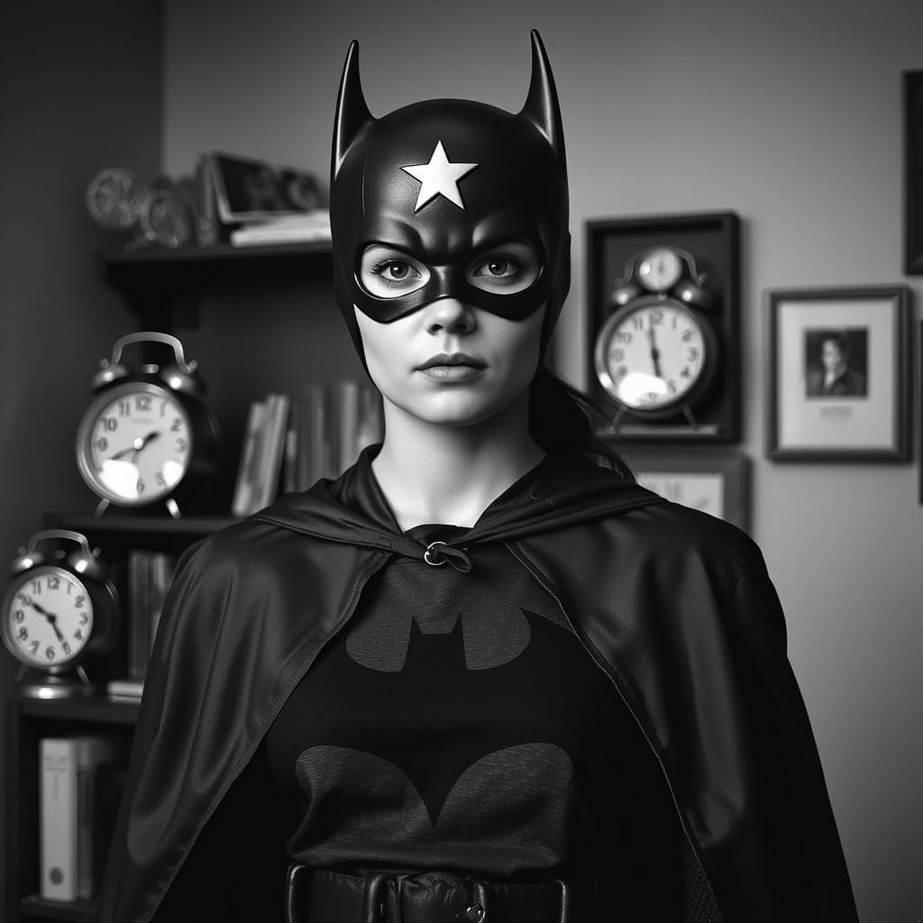 Batgirl in Classic Black and White Photograph