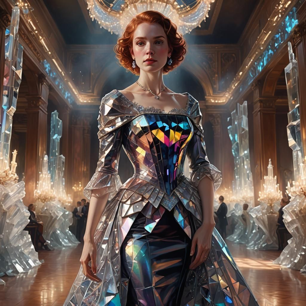 Woman in Crystal Dress, Hyper-Realistic Digital Art