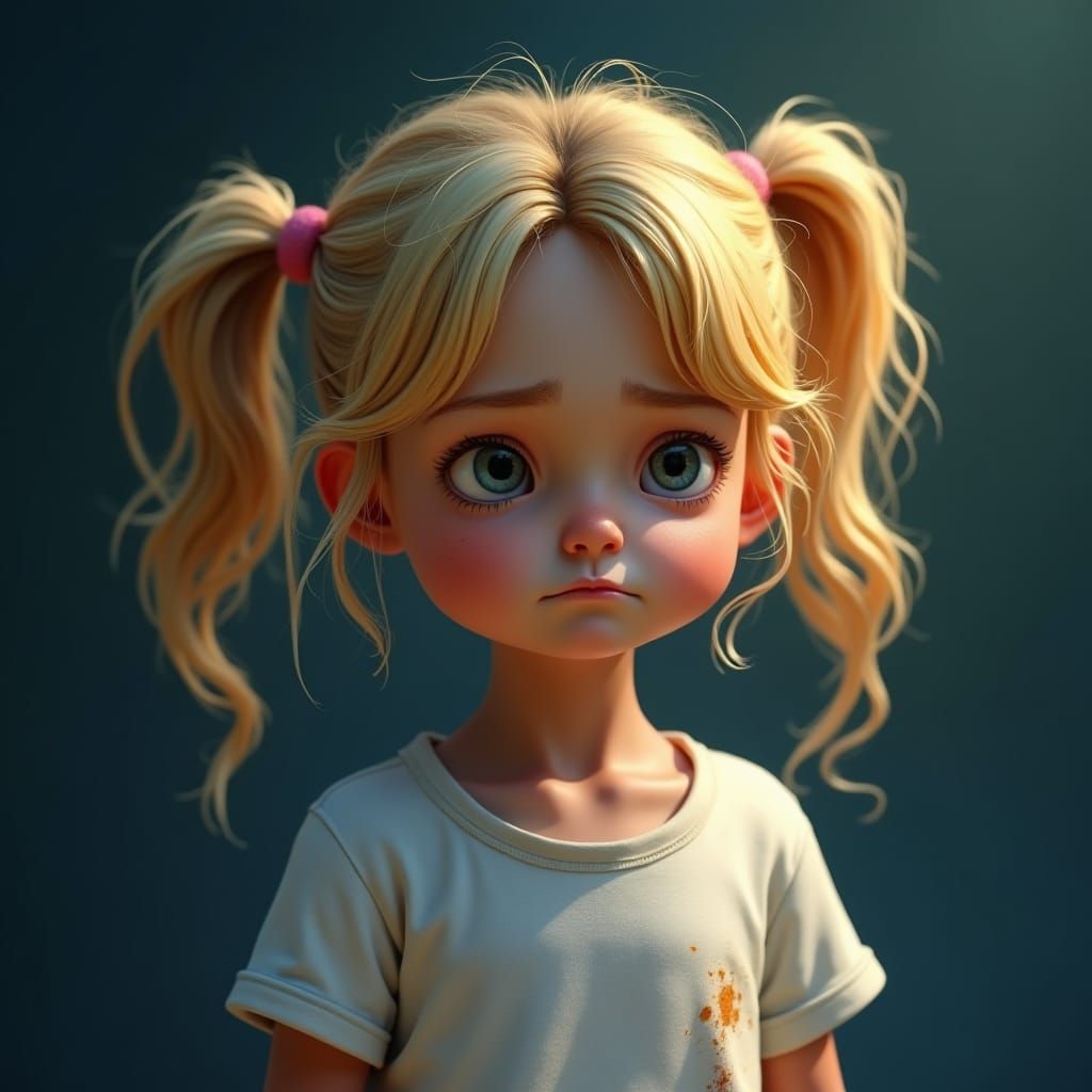 Grumpy Girl Portrait with Golden Light, in Digital Art Style