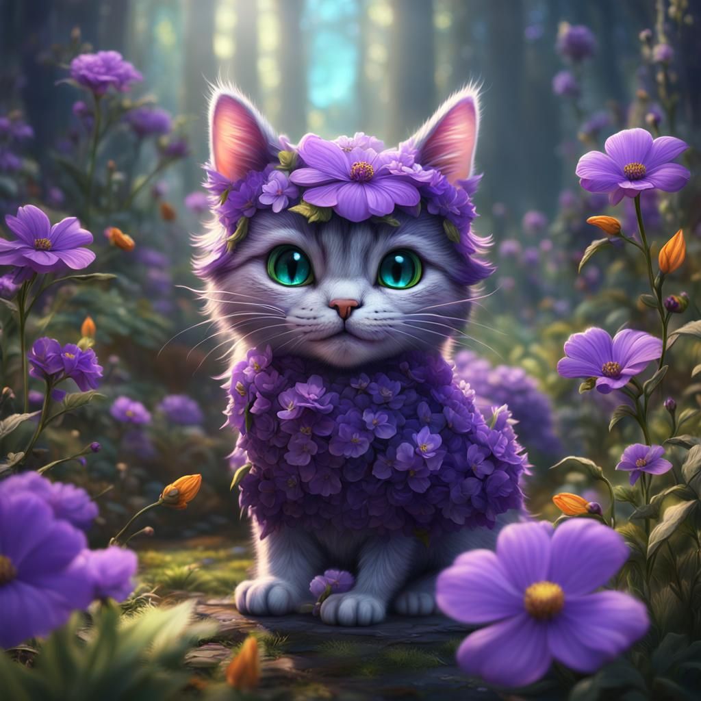 Cat Receives Flower: Detailed Matte Painting