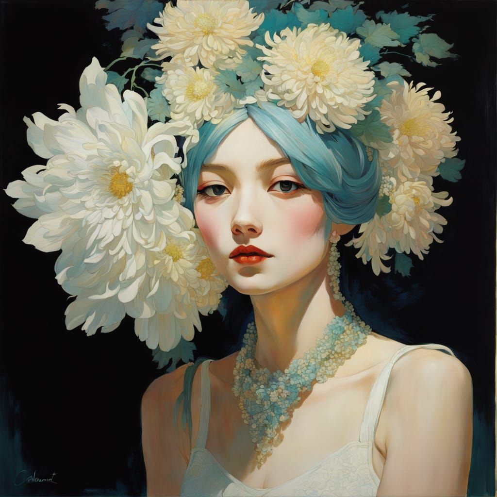 Chrysanthemum Still Life in Impressionist Style