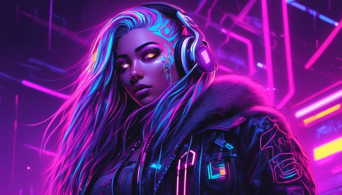 Cyberpunk DJ Woman at Neon Cyber Rave