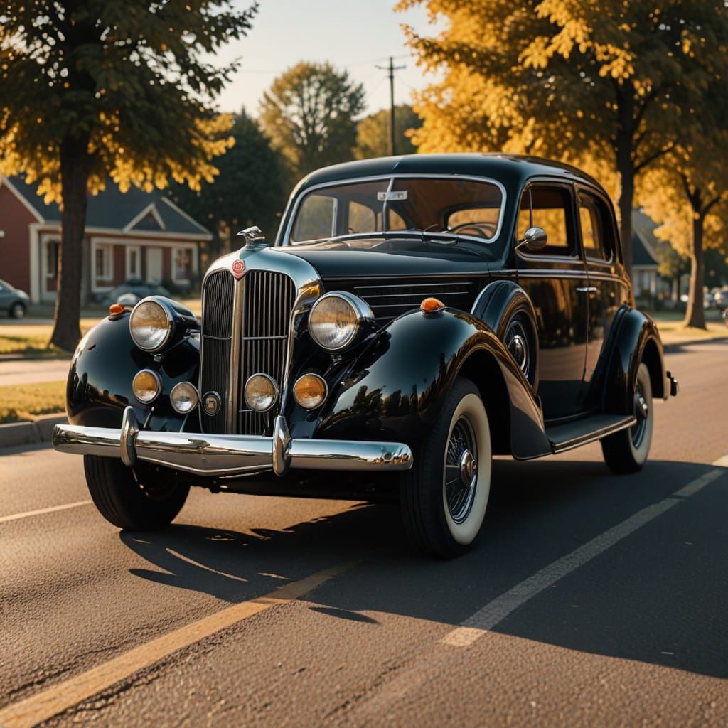 Elegant Vintage Car Photography with Golden Hour Lighting
