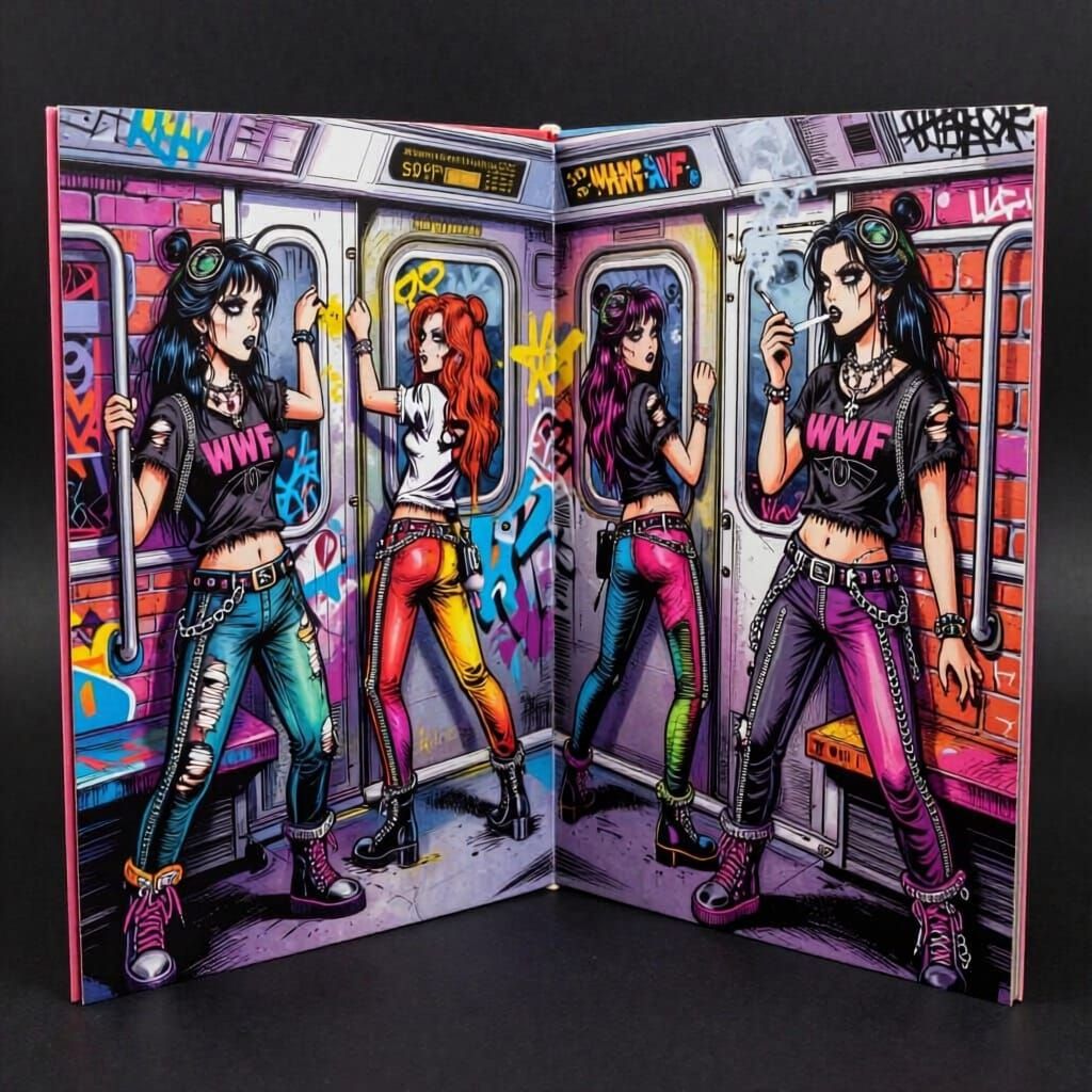 Gothic Girls Graffiti Art in Pop-Up Book Style