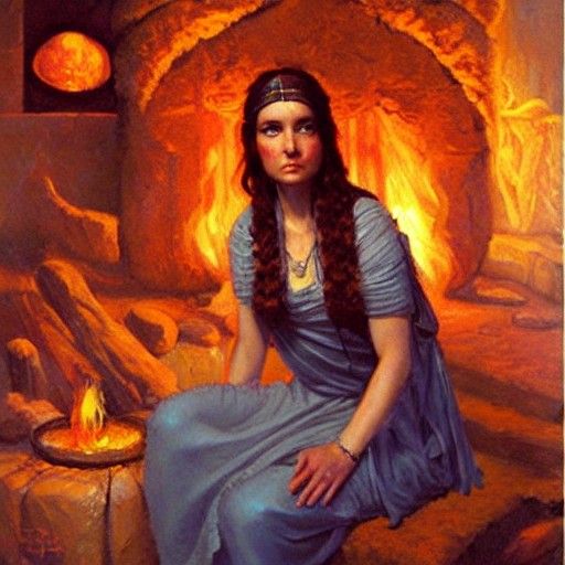 Hestia, Goddess of Hearth, in Oil Painting Style