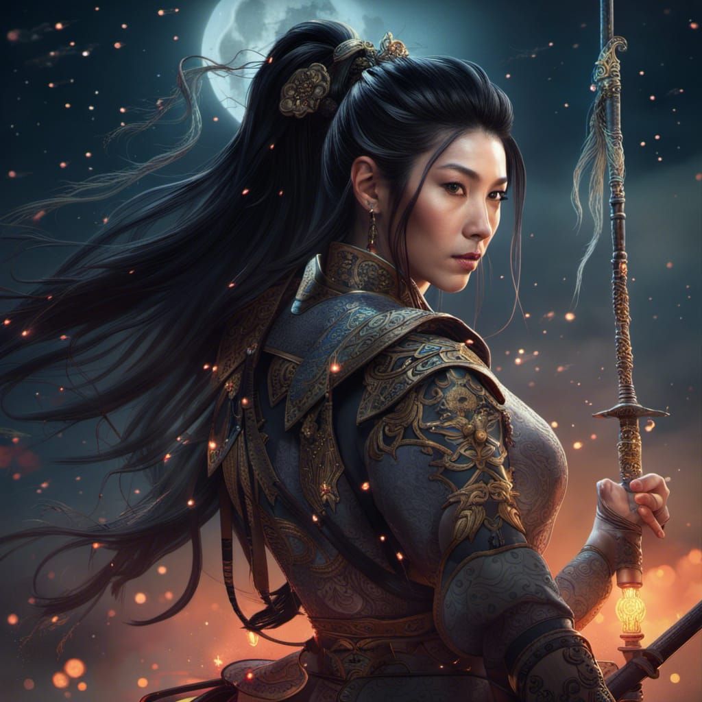 Chinese Warrior in Moonlight: Fantasy Concept Art