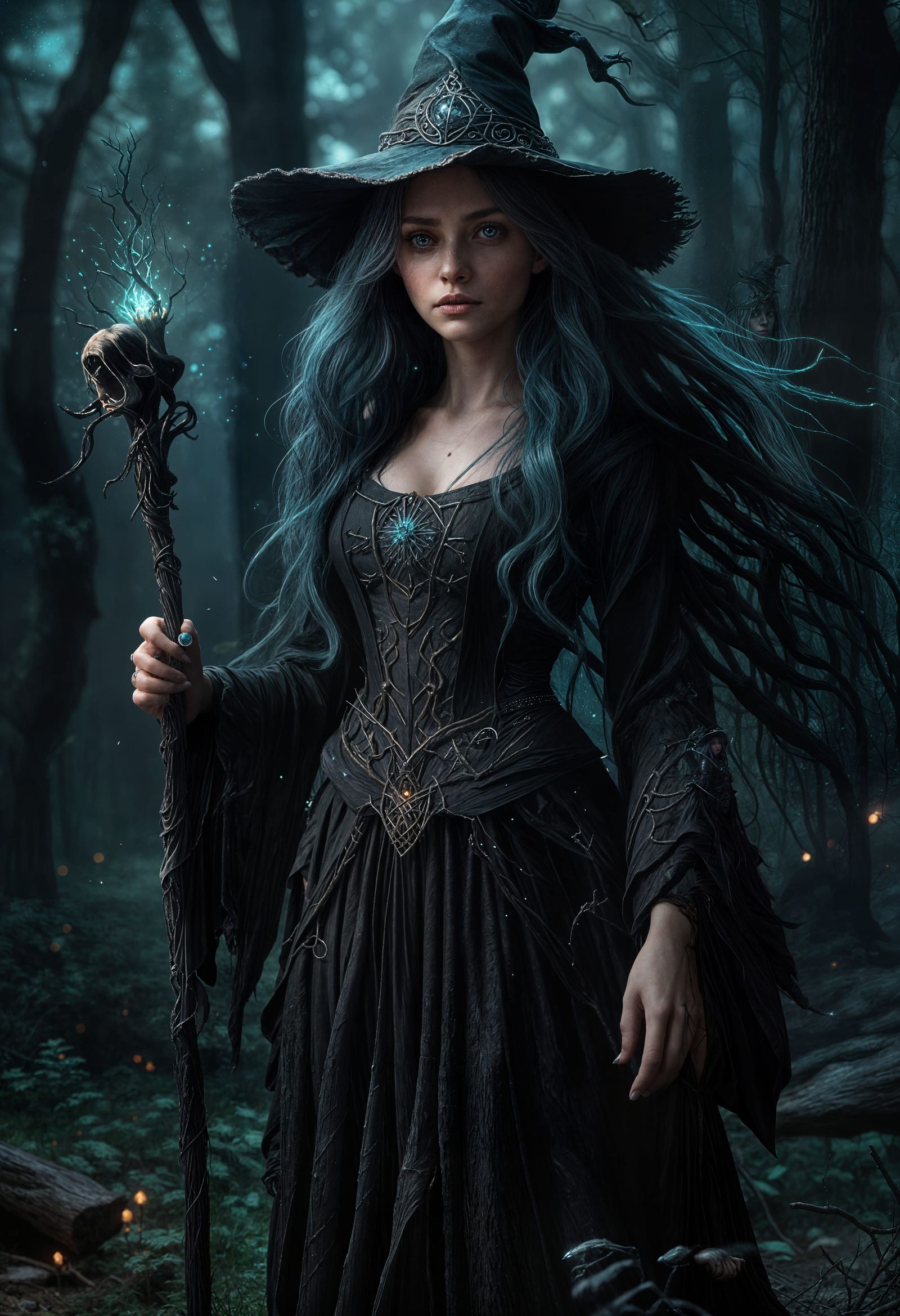 Witch Queen in Enchanted Forest, Hyperrealistic
