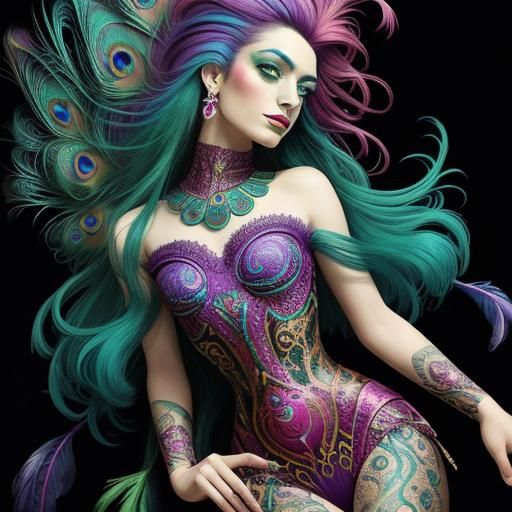 Rainbow Woman Portrait in Abstract Expressionism Style