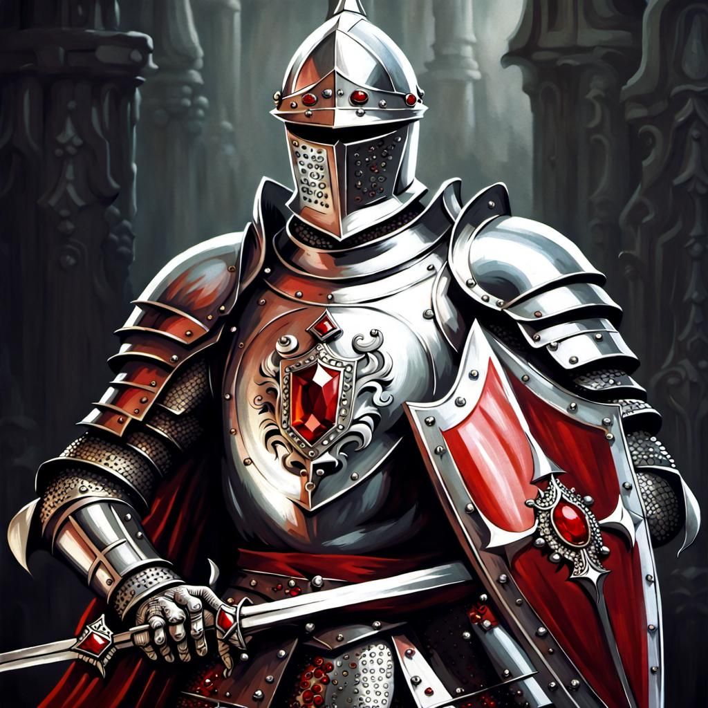 A knight holding a sword and a shield