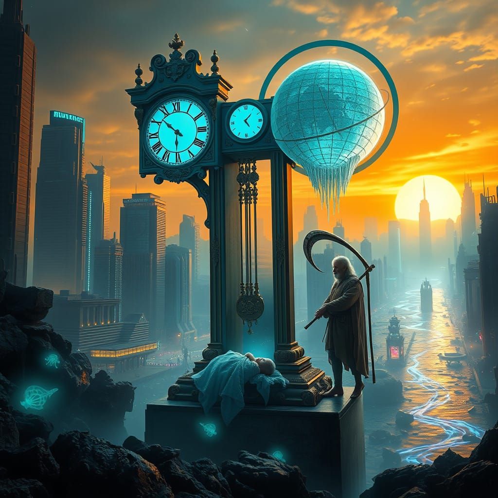 Duality of Time in Ruins of an Underwater City, with a Baby...