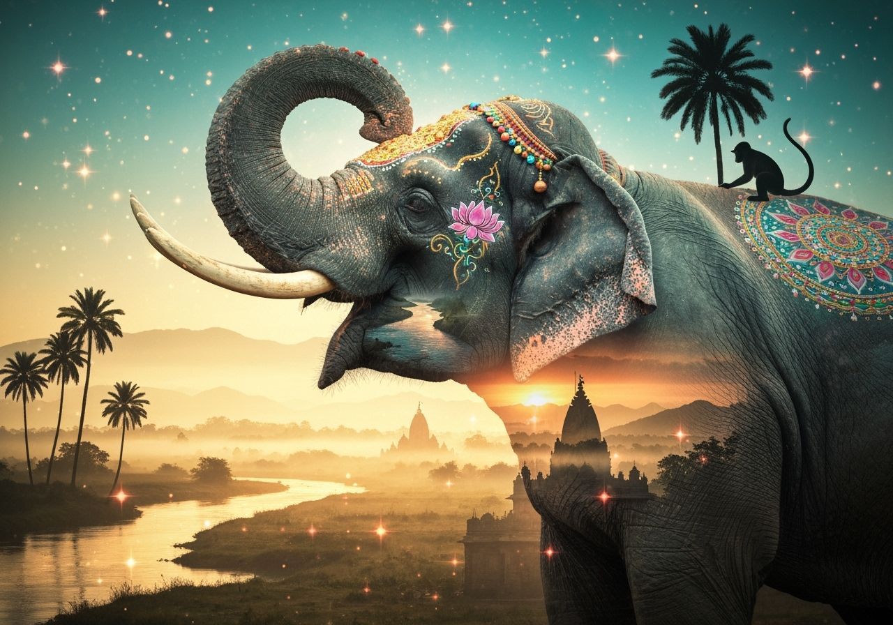 Spirit of India Double Exposure with Elephant and Landscape