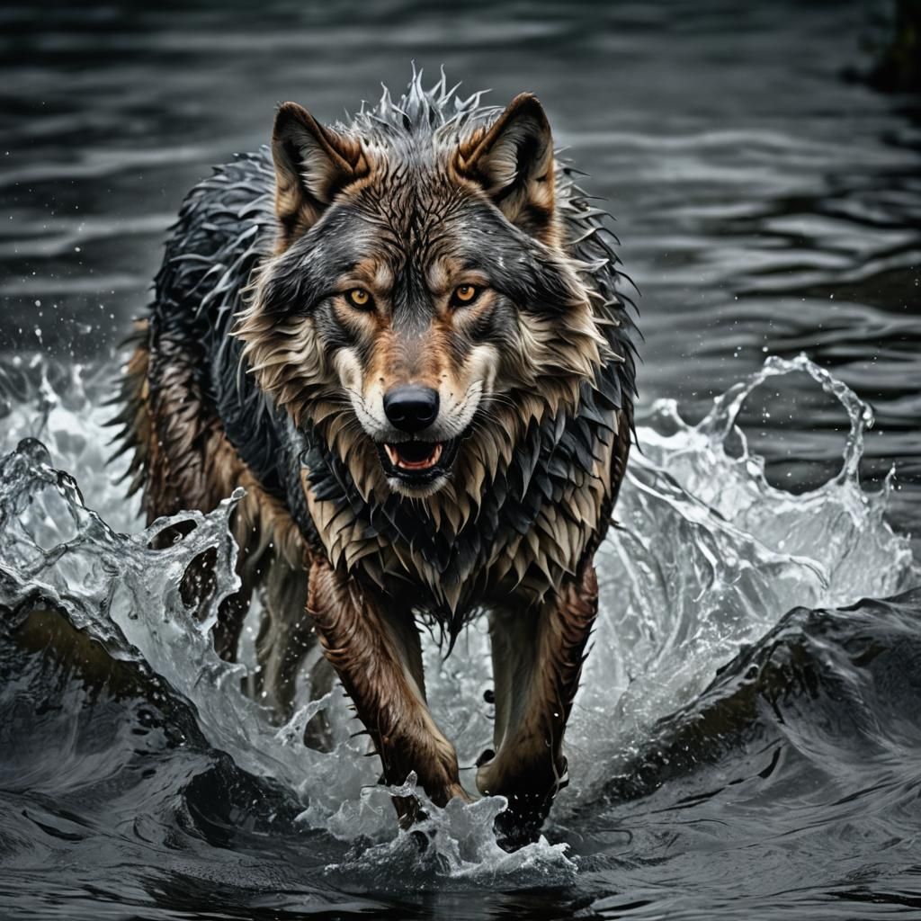 Hyperrealistic Water Wolf in High Definition