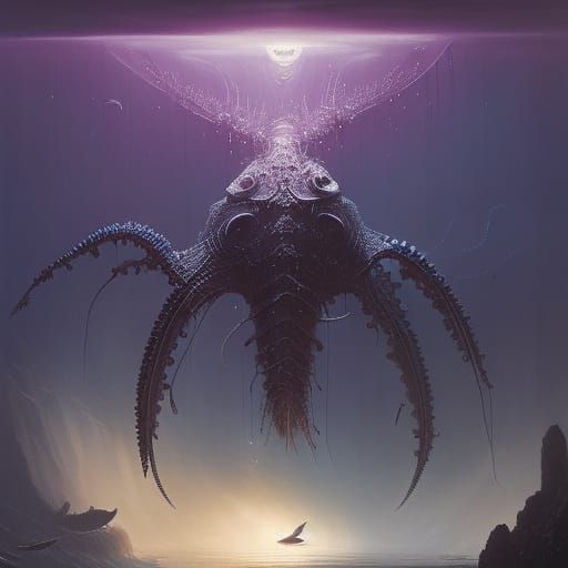 Deep Sea Ocean Life in Dark Fantasy Style