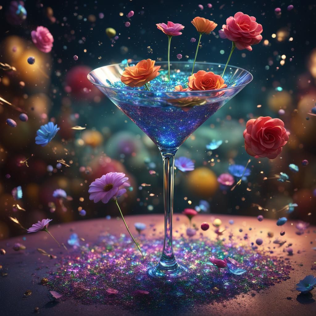 Cosmic Martini: A Fantastical Floral Spill