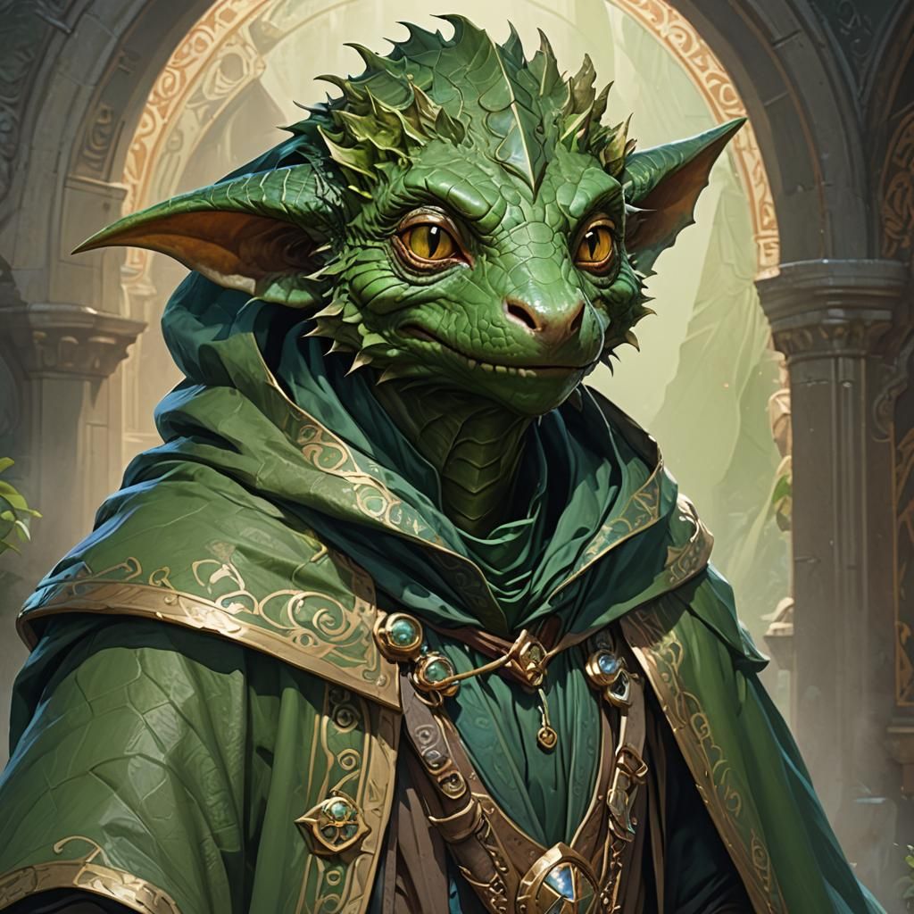 Green Kobold Portrait in Fantasy Art Style