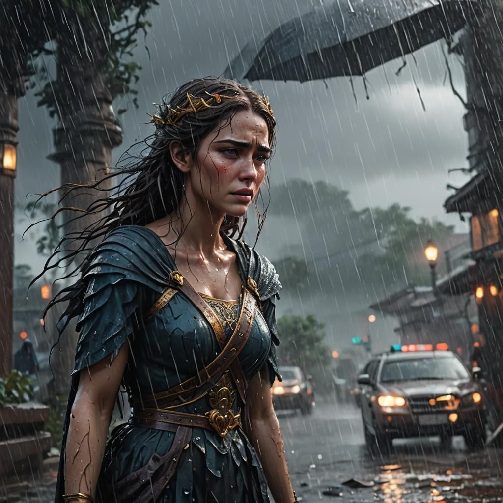 Goddess of Sadness Crying in the Rain