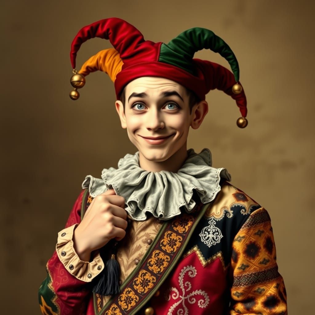 Whimsical Jester in Patchwork Costume