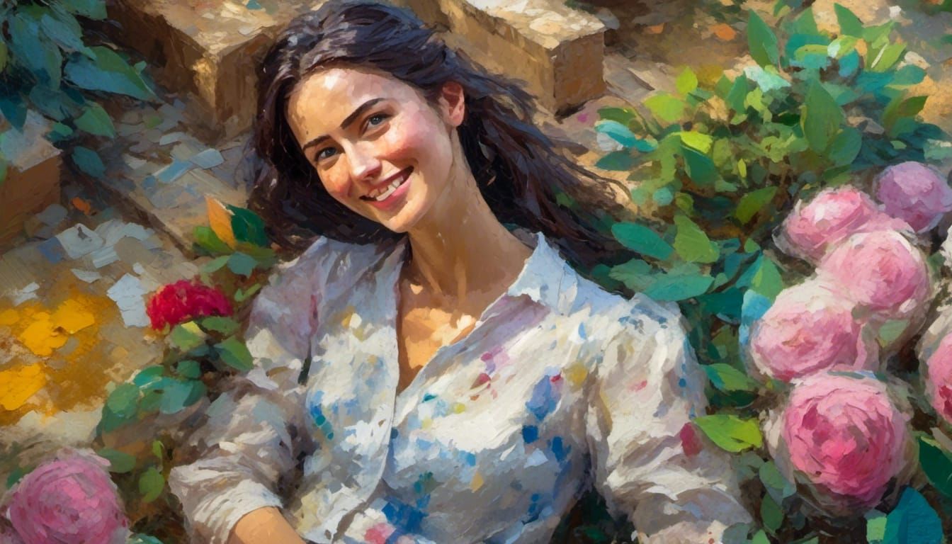 Woman in Papier-Mâché Garden, Fauvist Expressionist Style