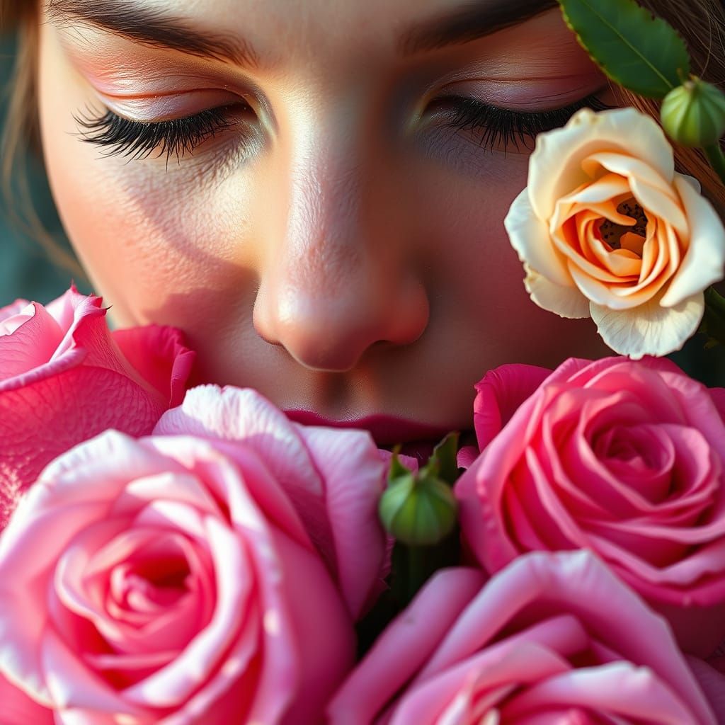 Ethereal Moment: Woman in Intimate Bond with Roses