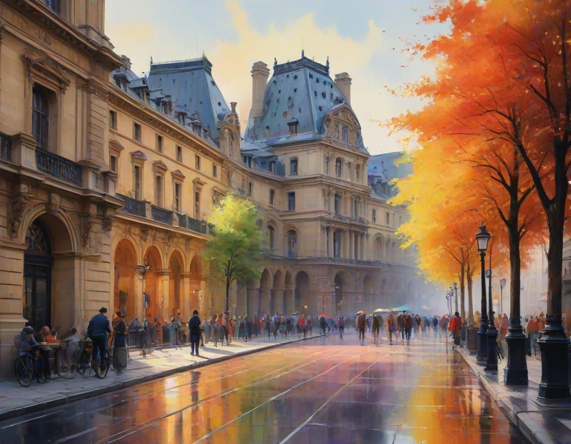 Vibrant Louvre Garden Watercolor, Inspired by Impressionist....