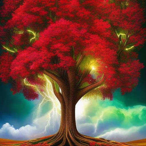 Celestial Tree Birthday Card in Digital Art Style