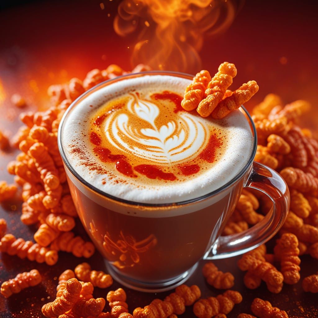 Flamin' Hot Cheetos Cappuccino in Pop Art Style