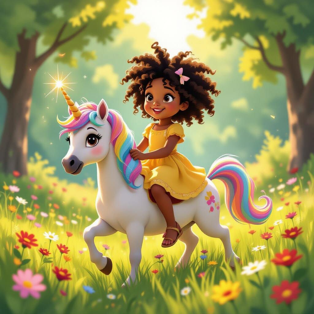 Black Girl's Unicorn Ride: Animated Cel Art