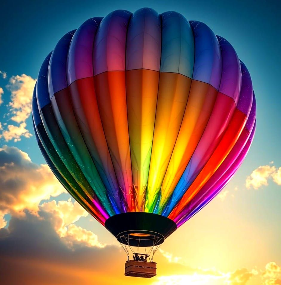 Rainbow Prism Hot Air Balloon in Sparkling Sunlight