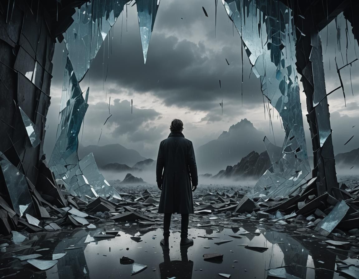 Eerie Mirror Figure in Dark Fantasy Surrealism