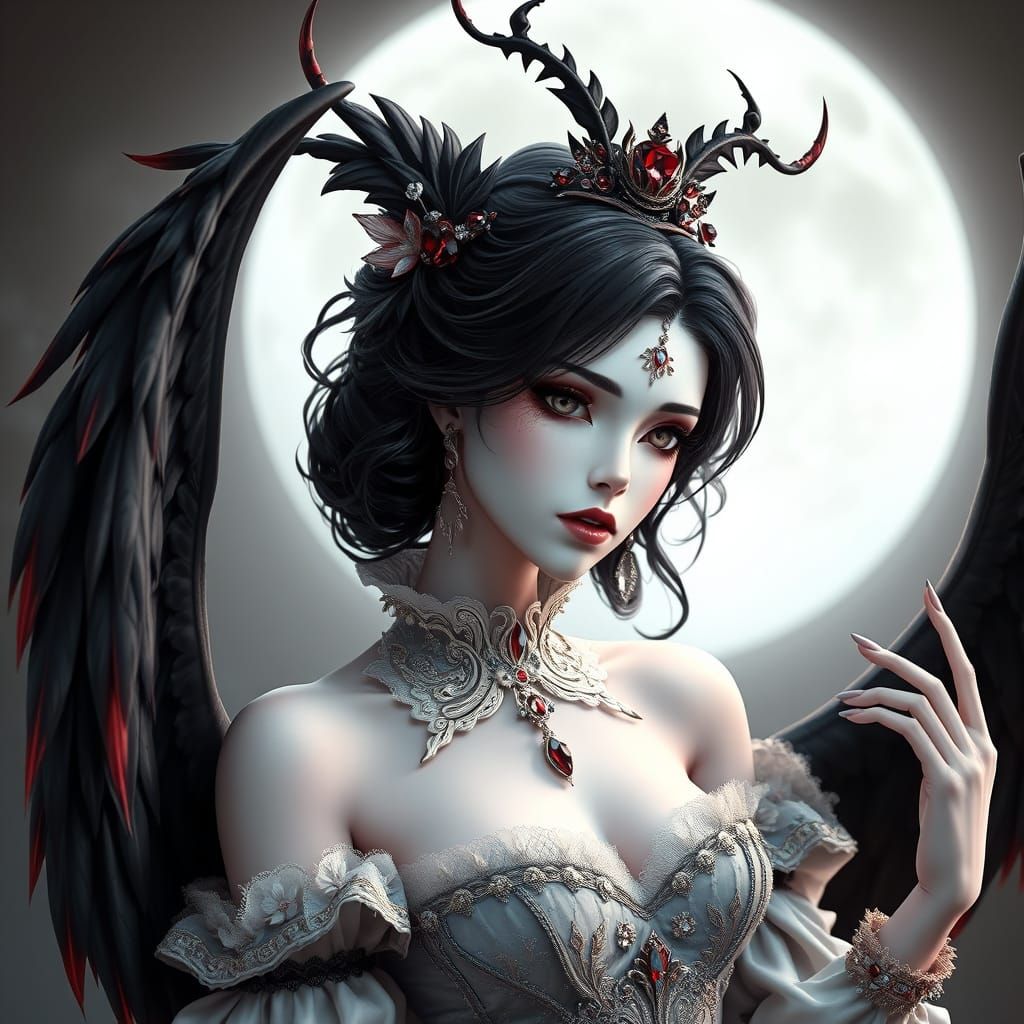 Ethereal Vampire Woman in Victorian-Inspired Attire with Bla...
