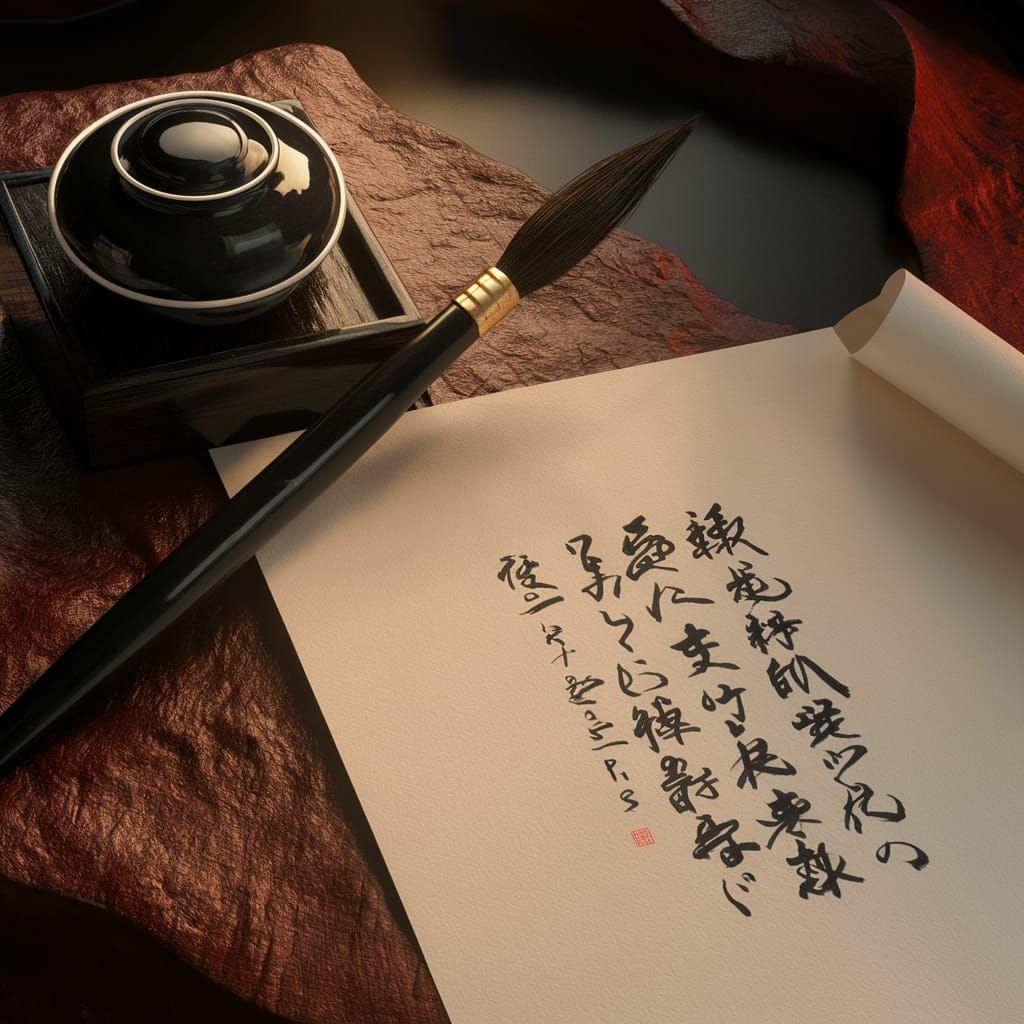 Elegant Calligraphy Scene with Brush and Ink